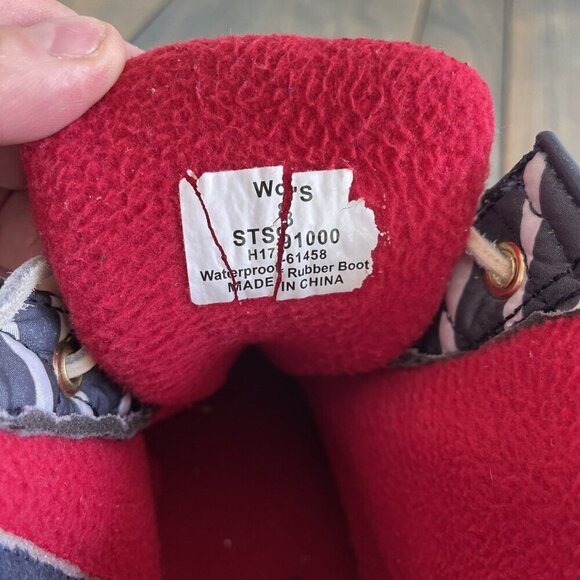 Sperry Saltwater Striped Quilted Duck Boots Navy Blue Side Zip Size 8 (I8) - Picture 6 of 6